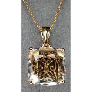 Gold Plated Sterling Silver 925 Necklace/ Butterfly Design Crystal Pendant 17" C